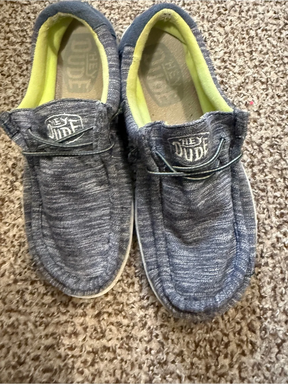 Hey Dude Men's Navy Knit Slip-On Shoes with Neon Green Lining